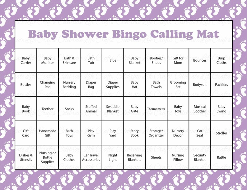 100 Baby Feet Baby Shower Bingo Cards 100 Prefilled Bingo Cards Girl Baby Shower Game Lavender Baby Feet Download B17003 image 2