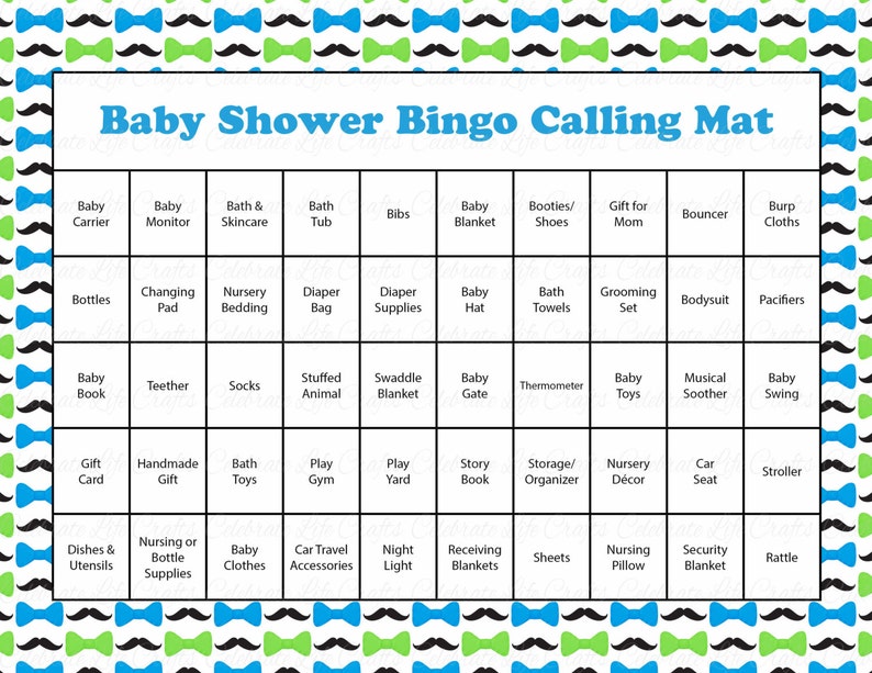 100 Little Man Baby Shower Bingo Cards Prefilled Bingo Cards Boy Baby Shower Game Blue Green Printable Download B1001 image 3