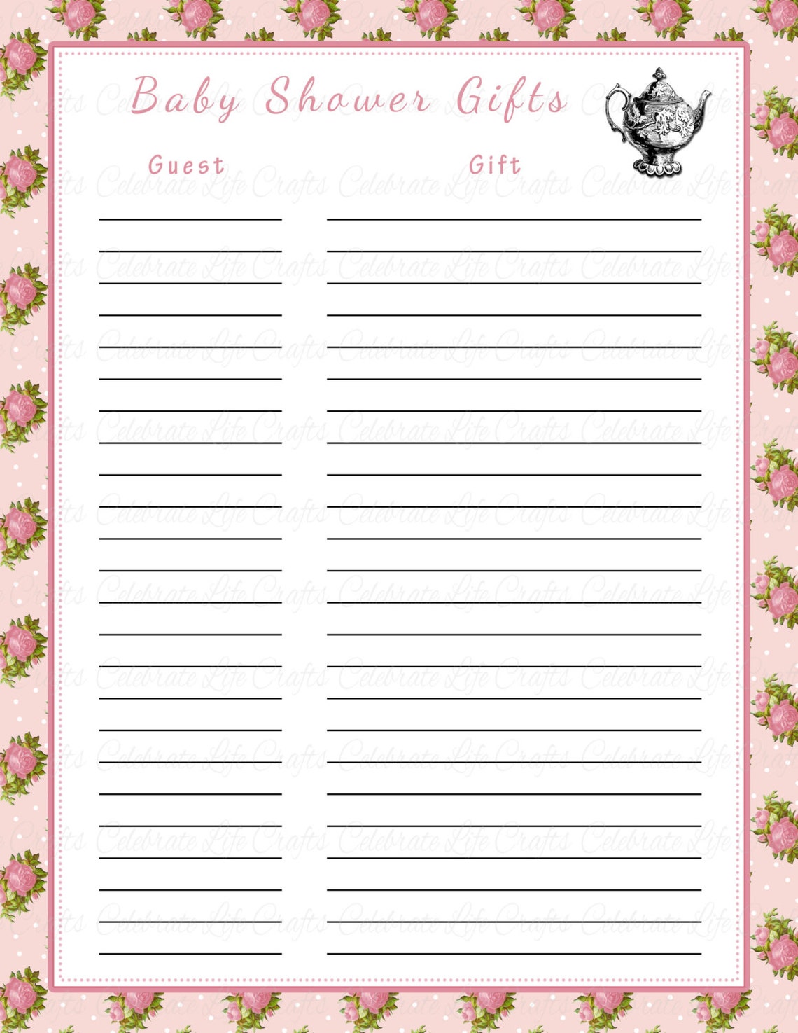 Baby Shower Gift List Printable Baby Shower Party - Etsy
