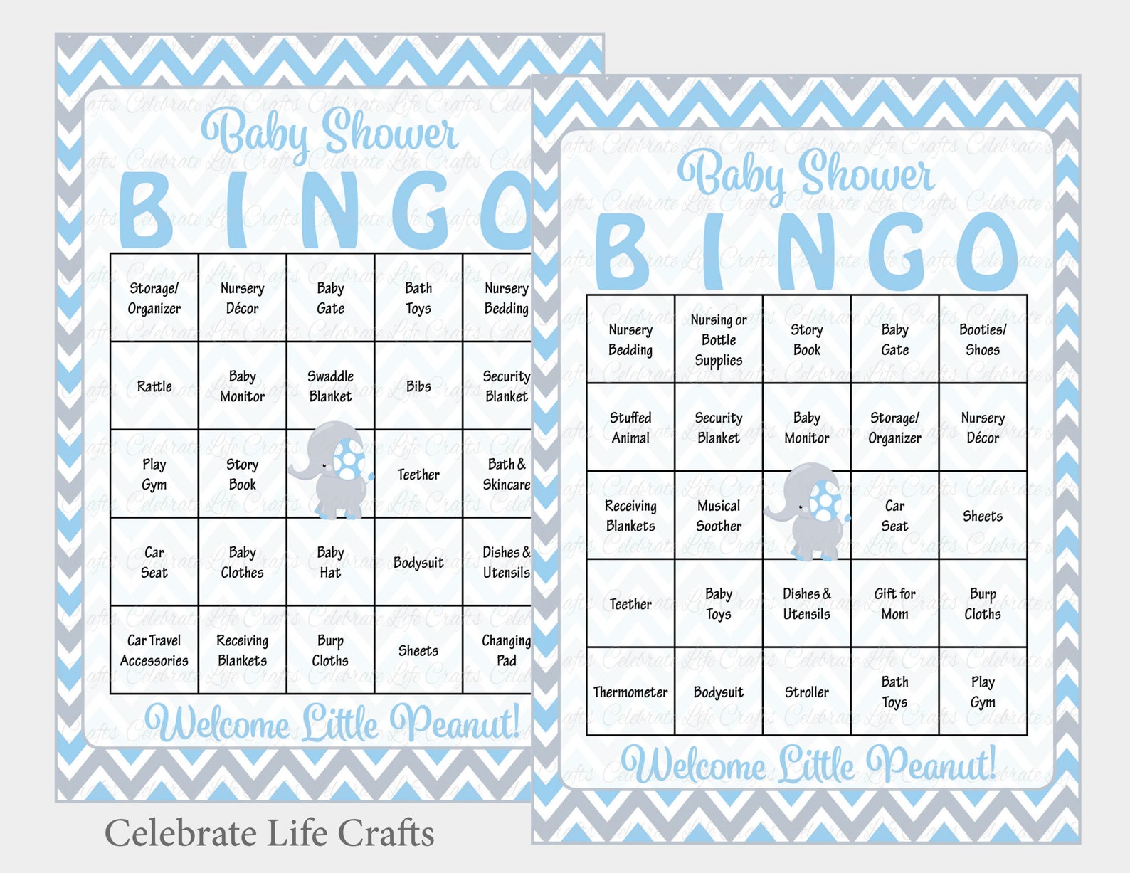 60 Elephant Baby Shower Bingo Cards Printable Baby Bingo Cards No ...