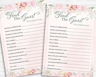 Find The Guest Bridal Shower Game | Bridal Shower Activity | Pink Watercolor Flowers | Blush Wedding Activity | Printable Download BR1007