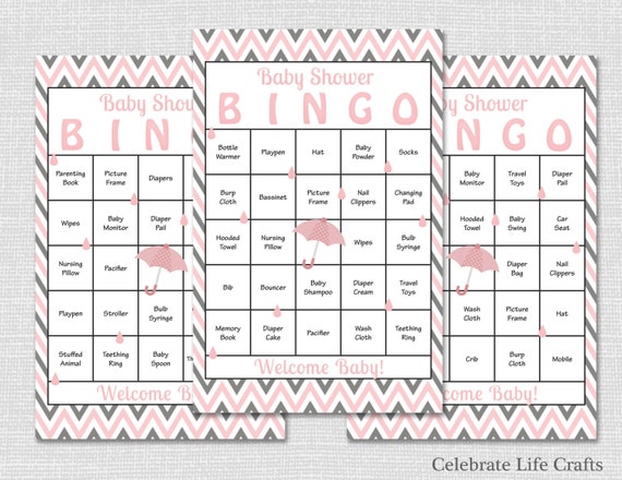 30 Pink Baby Shower Bingo Cards Download - Printable Baby Shower Games - Baby Bingo Baby Sprinkle - Pink Gray Chevron - Boy or Girl N024-BP Il_570xn