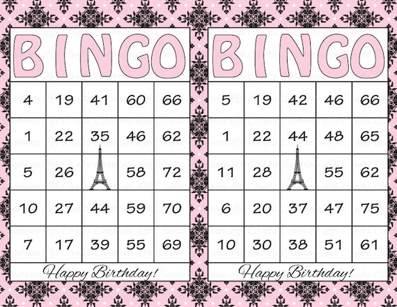 60 Birthday Printable Bingo Cards - Instant Download - Pink and Black ...