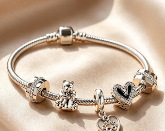 PANDORA 本物のスターリングシルバーチャームブレスレット、13 個の