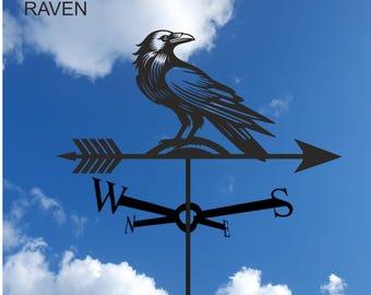 Raven metalen windwijzer, gepoedercoat staal, dak-, muur- en tuindecoratie, lasergesneden