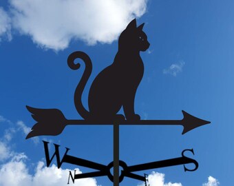 Windwijzer in de vorm van een kat, metalen windwijzer met zwarte kat, dakdecoratie, windwijzer voor in de tuin, cadeau voor kattenliefhebbers, landelijke buitendecoratie