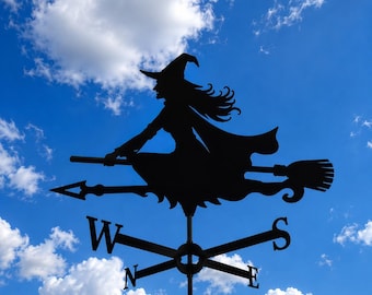 Vliegende Heks Windwijzer, Metalen Halloween Windwijzer, Heks op Bezem Dakdecoratie, Gotische Tuindecoratie, Stalen Windwijzer voor Buiten, Cadeau
