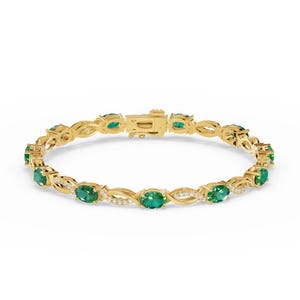 6x4mm Lab-Created Gemstone Chain Bracelet, 925 Sterling Silver, Emerald / Ruby Options, Gift for Her