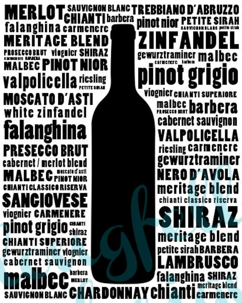Wine Typography Kitchen Art Black and White Wall Art Print Etsy