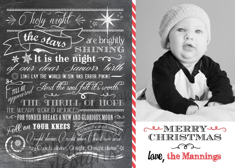 O Holy Night Chalkboard Look Customized Holiday 5 X 7 Etsy