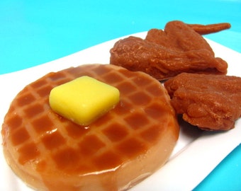 Fried Chicken and Waffle Soap - Food Soap - Vegan - Gift for Guy - Gift for Foodie - Gag Gift - Funny Gift - Soap Drool