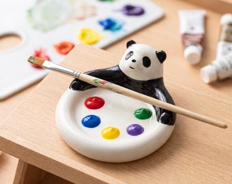 Ceramic Animal Paint Palette, Cute Bear Panda Penguin Color Mixing Dish, Hand Painted Artist Tool, Unique Pottery Studio Gift For Painters