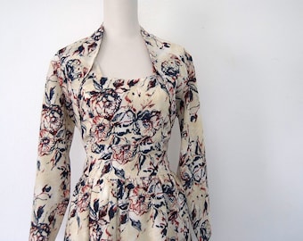 1950's flower melange dress and jacket / 1950's dress