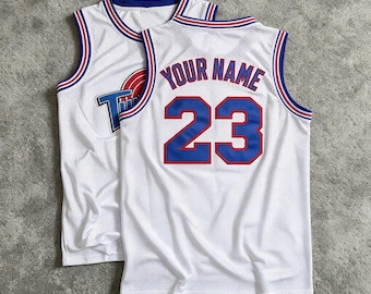 Custom T Squad #23 basketbalshirts in retrostijl, wit/zwart, met naam en nummer naar keuze, sportkleding cadeau voor mannen/vrouwen/jongeren
