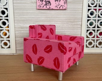 Miniature 1:12 Scale  Modern Chair for a Dollhouse. Slight flaw in fabric.
