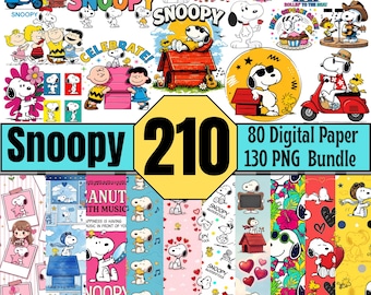 Paquete de 210 imágenes prediseñadas PNG de Snoopy para papel digital / Fondos de dibujos animados de perros lindos y gráficos transparentes para manualidades DIY. Descarga el paquete de imágenes prediseñadas PNG de perros de dibujos animados.