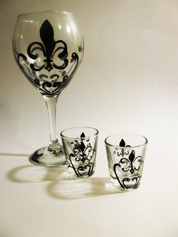 Fleur De Lis Wine Glass and Shot Glass Set Etsy