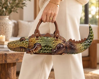 Borsa a forma di coccodrillo, borsa a mano originale con motivo animale, borsa a tracolla a forma di coccodrillo, borsa a forma di alligatore, borsa a spalla divertente, regalo unico per lei
