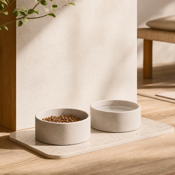Ceramic Dog Bowl & Cat Bowl Set of 2 - Modern Stoneware Pet Food and Water Dish, Oatmeal Speckled Matte Glaze | MOTO Stoneware Bowls
