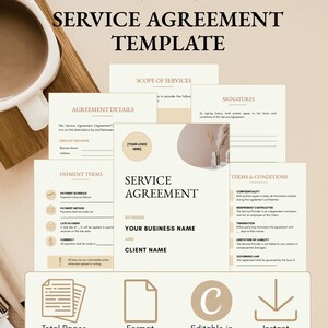 Service Agreement Template Canva | Editable Contract PDF (Digital Download)