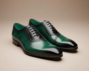 Zapatos Oxford de vestir para hombre, de piel verde, con detalles brogue, calzado formal de negocios.