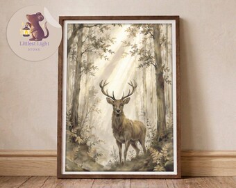 Deer Art Print, Woodland Wildlife Illustration, A3-A0 Nature Wall Decor