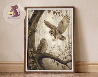 Owl Art Print, Woodland Wildlife Illustration, A3-A0 Nature Wall Decor