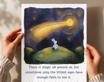 Whimsical Bunny Watercolour Art Print, Nursery Wall Decor, 8x10 Inch (Original Quote)