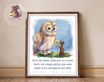 Whimsical Owl and Mouse Watercolour Art Print, Nursery Wall Decor, 8x10 Inch (Original Quote)