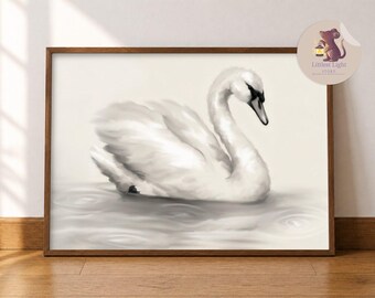 Swan Art Print, River Wildlife Illustration, Nature Wall Decor A3-A0