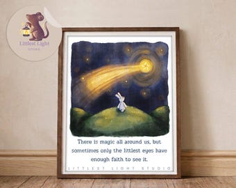 Whimsical Bunny Watercolour Art Print, Nursery Wall Decor, 8x10 Inch (Original Quote)
