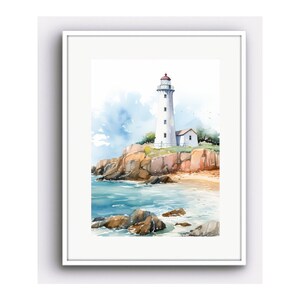 Lighthouse Watercolor Print, Coastal Wall Art, Nautical Painting,| Coastal Seaside Artwork, Watercolor Print Premium Matte Paper - Unframed
