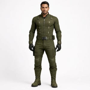 Men's Combat Utility Jumpsuit | Olive Green Military Inspired Cosplay Costume | Custom Handmade