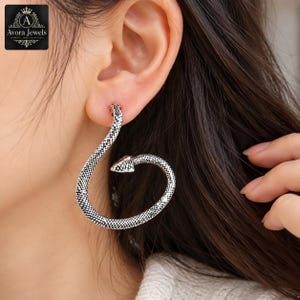 Silver Snake Dangle Earrings, Gothic Serpent Drop Earrings, Halloween Costume Jewelry