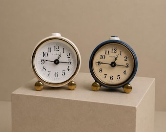 Ruhla Mechanical Mini Alarm Clocks (Cobalt Blue & Cream-White) – c. 1970s–1980s