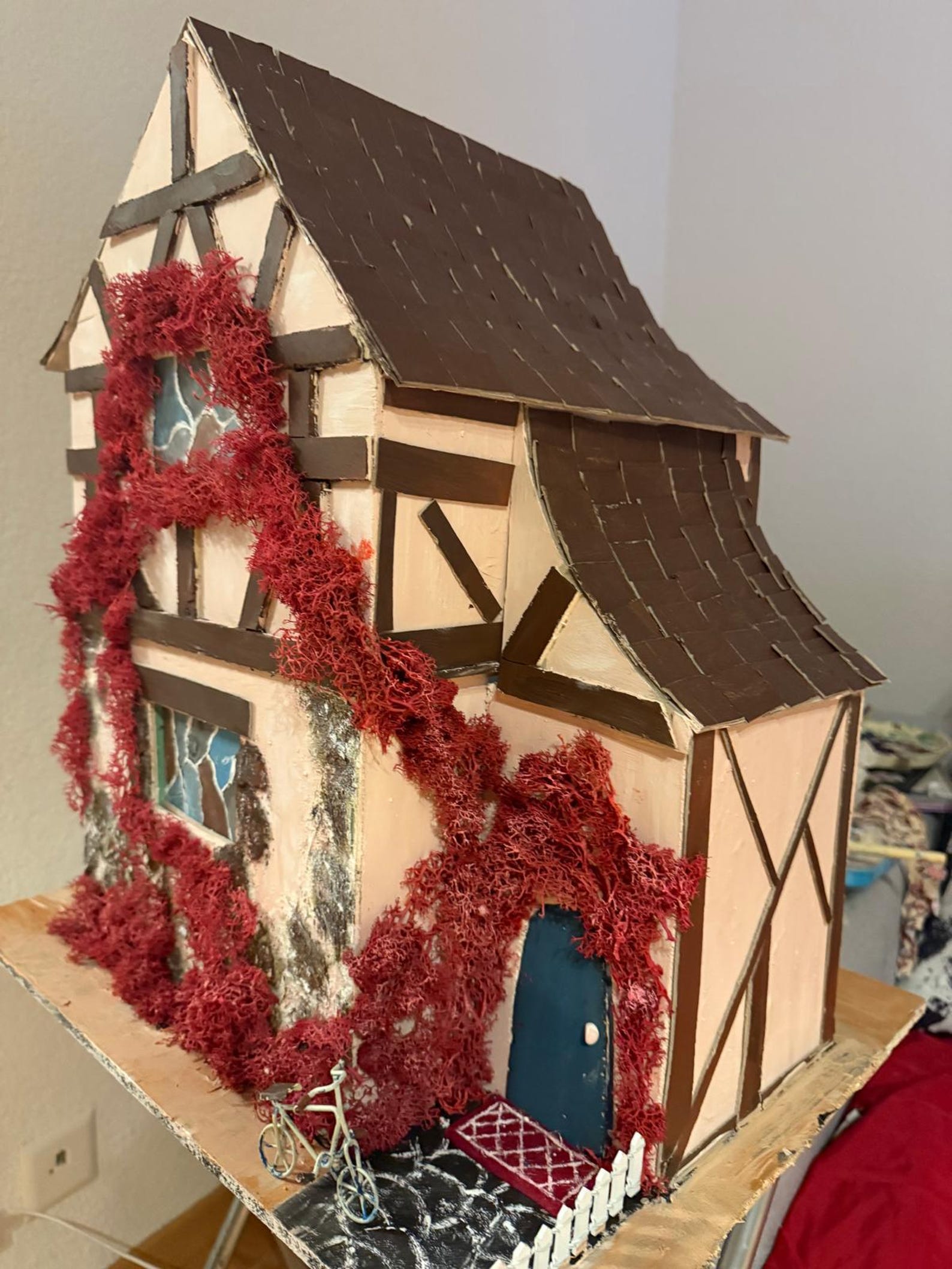 Miniature room box — half-timbered sewing studio