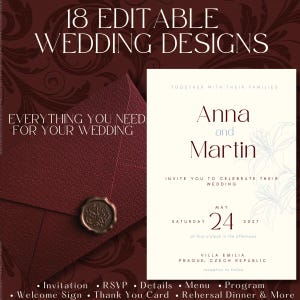 18-Piece Editable Wedding Stationery Bundle | Canva Templates (Digital Download)