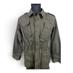 Giacca da campo vintage verde oliva: stile militare, giacca utility con bottoni a forma di uccello (M/L)