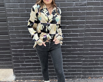 Vintage Tea Kettle Button Up Blouse