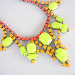 Vintage 1950s One Of A Kind Hand Painted Neon Red Orange and Yellow Rhinestone Necklace image 3