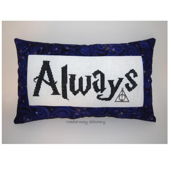 Harry Potter Cross Stitch Pillow, Purple Pillow, Always