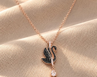 Swarovski Swan Crystal Necklace, Elegant Swan Pendant with Teardrop Crystal, Sparkling Statement Jewelry, Anniversary Gift for Her