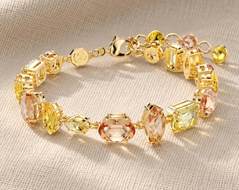 Swarovski Crystal Statement Bracelet, Mixed Cut Gem Bracelet, Elegant Sparkle Jewelry, Adjustable Bracelet, Luxury Gift for Her