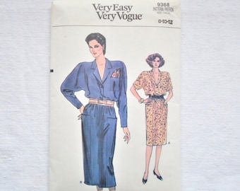 Vintage Very Easy Vogue 9368 Pattern Misses' Dress Size 8 10 12 1985