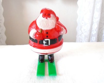 Vintage Rosbro Plastic Santa Claus On Skies Candy Container