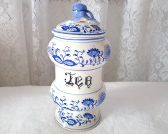 Vintage Tea Canister Ceramic Tea Blue and White Canister Vintage Kitchen Japan