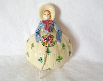 Vintage Ceramic Yarn String Holder Woman Southern Bell Wall Hanging Japan