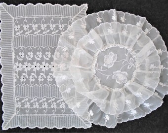 Beautiful Flower Trail Embroidery Sheer Fabric Round Doily Topper Clearance 