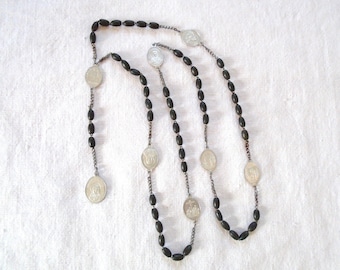 Vintage Seven Sorrows Rosary Wood Beads Mater Dolorosa France