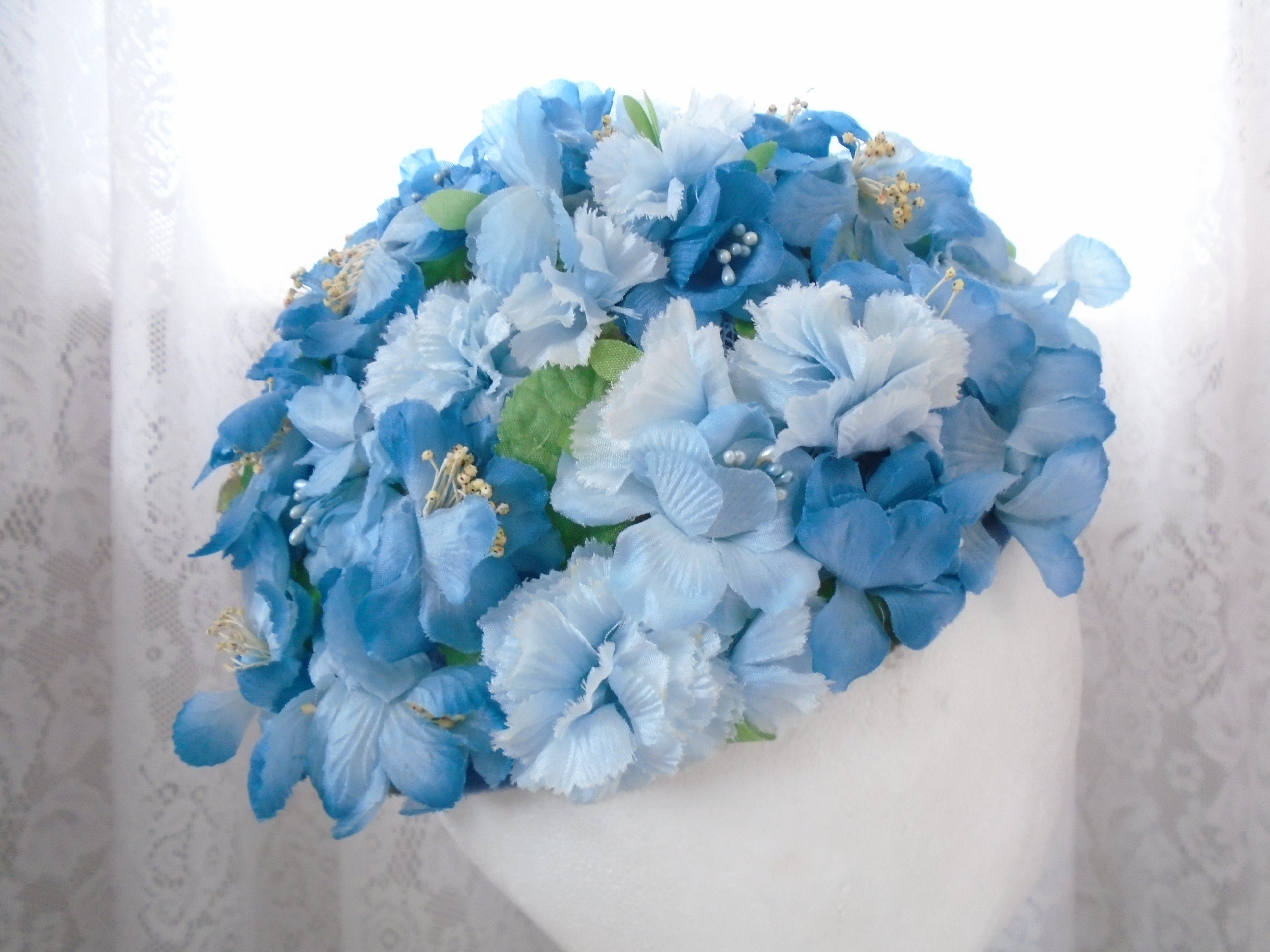 Hair Z38 Vintage Millinery Flower 3.5" Multi Blue Shade Velvet Leaf Lot 6p Hat 